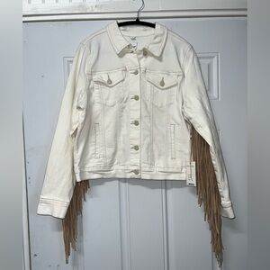 Judy Blue Ivory Denim Jacket with Taupe Fringe Size medium